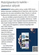 Tilaa Mobiilijäsenkortti, muovikortti poistuu käytöstä